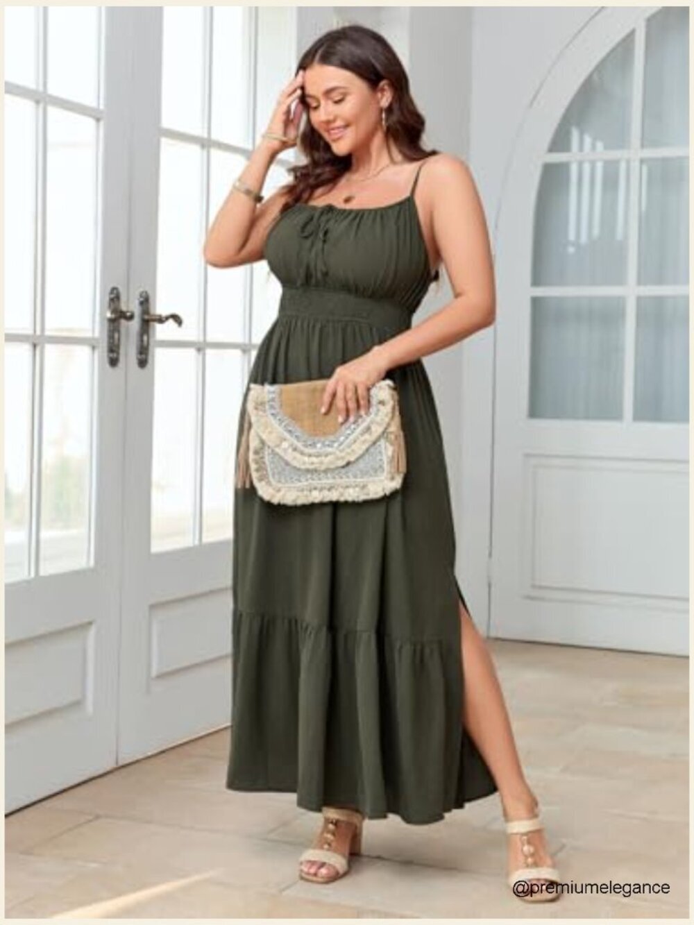 Plus Size Maxi Dress Sleeveless Spaghetti Strap Smocked Boho Beach Sundress - Picture 2 of 7